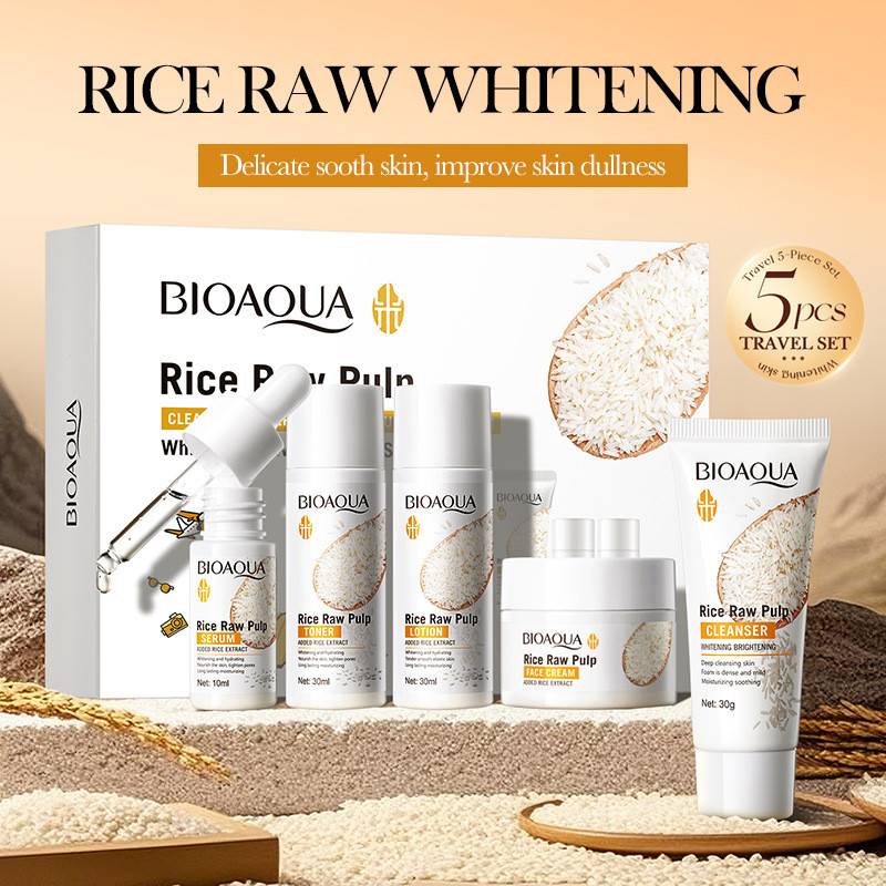 Luxury Skincare Kit - ชุดบำรุงผิวขาวใส BIOAOUA 5 ชิ้น ประกอบด้วย โฟมล้างหน้า+โทนเนอร์+เอสเซนส์+โลชั่น+ครีมบำรุงผิว