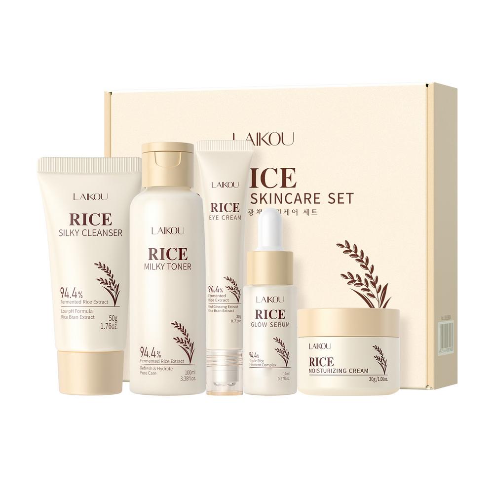 Luxury Skincare Kit - ชุดผลิตภัณฑ์ดูแลผิวจากข้าวสำหรับผู้หญิงและเด็กผู้หญิง ประกอบด้วย คลีนเซอร์, โทนเนอร์, เซรั่ม, เซรั่มบำรุงรอบดวงตา,