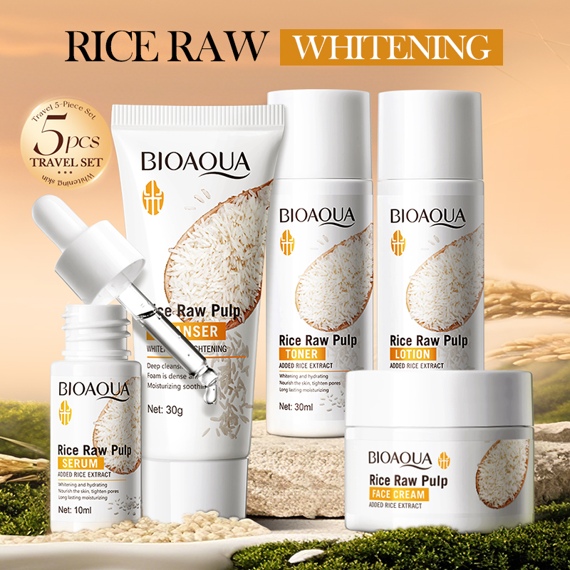 Luxury Skincare Kit - ชุดผลิตภัณฑ์บำรุงผิวจากข้าวและสบู่ ช่วยให้ผิวขาวกระจ่างใส ชุ่มชื้น ทำความสะอาดผิวหน้า+โทนเนอร์+เอสเซนส์+โลชั่น+ครีมบำรุงผิว